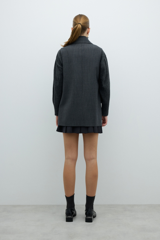 Lurex Çizgili Erkek Yaka Yelek Gri - 2