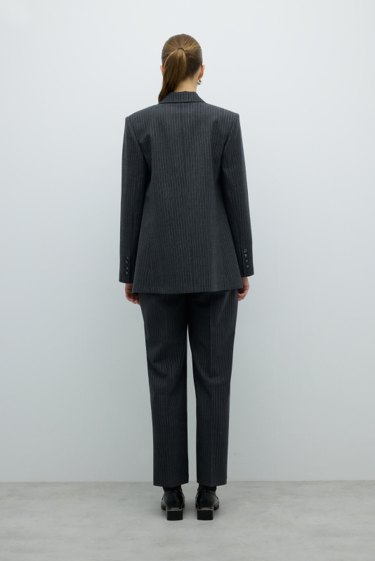 Lurex Çizgili Yün Karışımlı Kruvaze Ceket Gri - Roman (1)