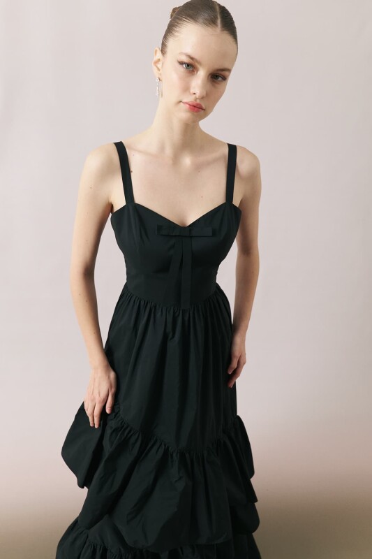 Maksi Boy Tafta Elbise Siyah - 4