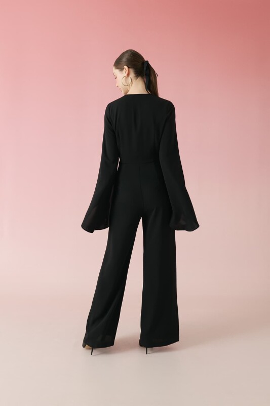 Spanish Sleeve V-Neck Jumpsuit Black - Roman (1)