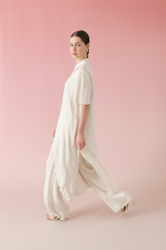 Maksi Boy Yırtmaçlı Tunik Taş - 3