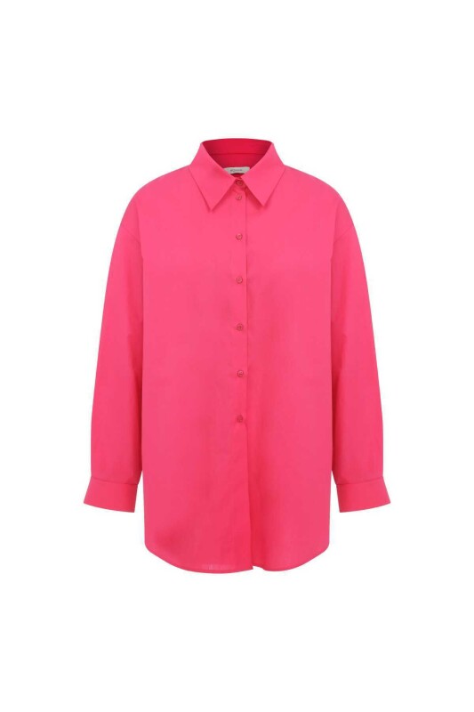  Manşet Bağlamalı Poplin Kadın Gömlek Fuşya - 4