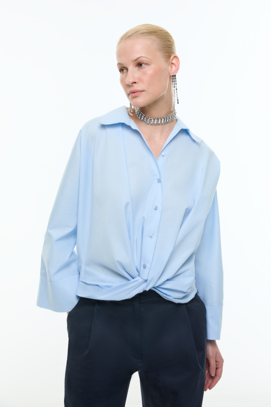 Düğüm Görünümlü Manşet Detaylı Gömlek Mavi - Roman