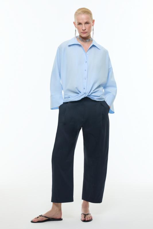 Düğüm Görünümlü Manşet Detaylı Gömlek Mavi - 5