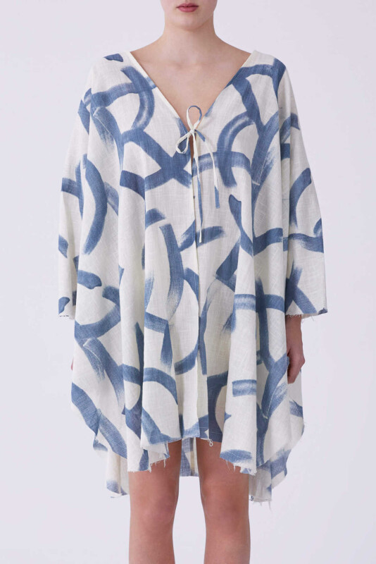 Mavi Yuvarlak Desenli Kimono Standart Renk - 1