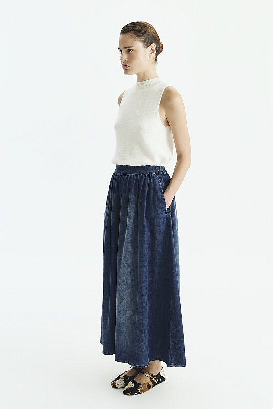 Maxi Denim Etek Lacivert - 3