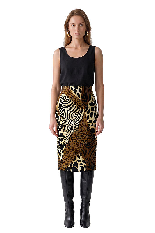 Leopar Desenli Etek Kahve - 1