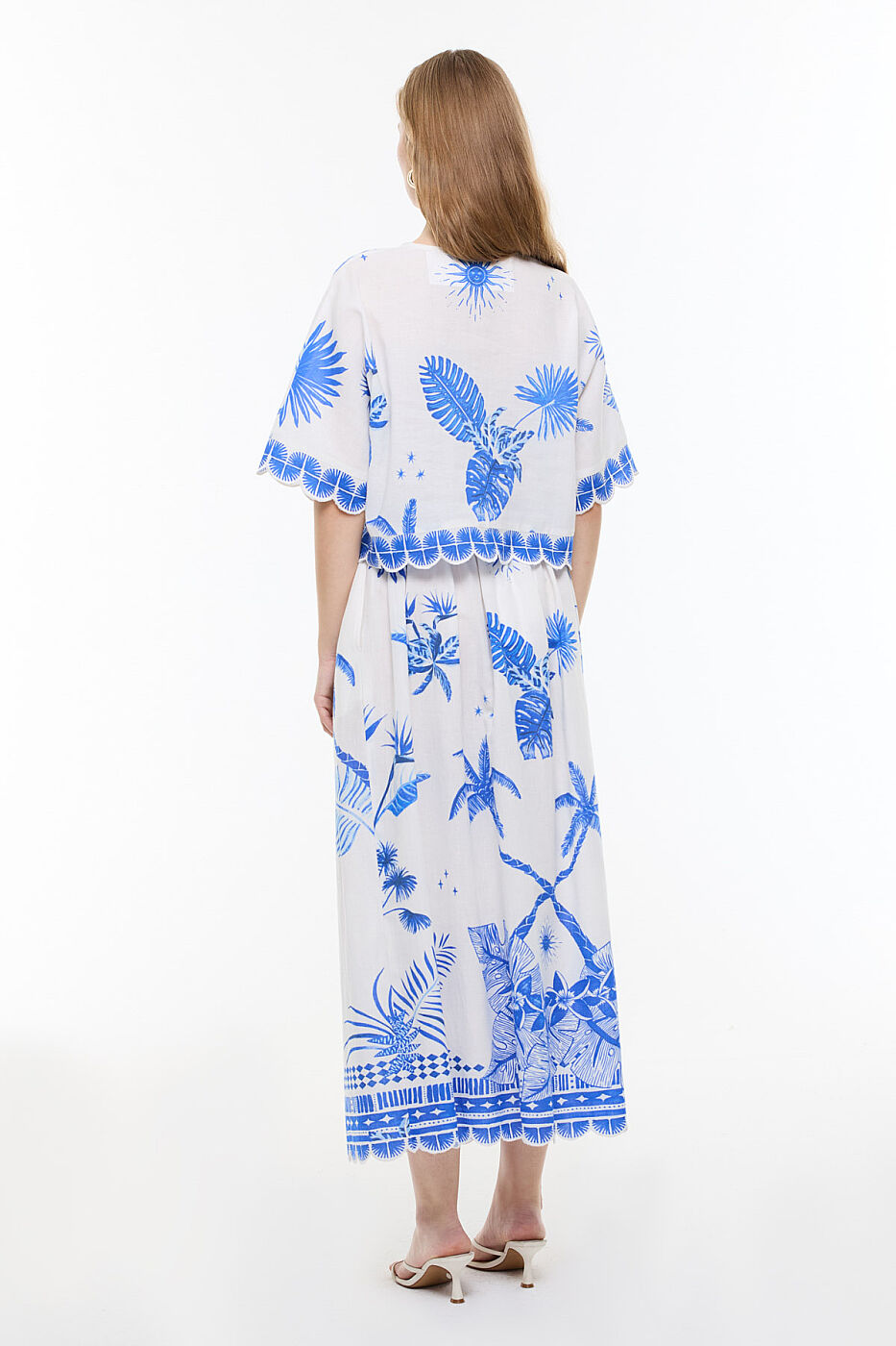 Nakış Detaylı Crop Bluz Mavi - Beyaz - 2