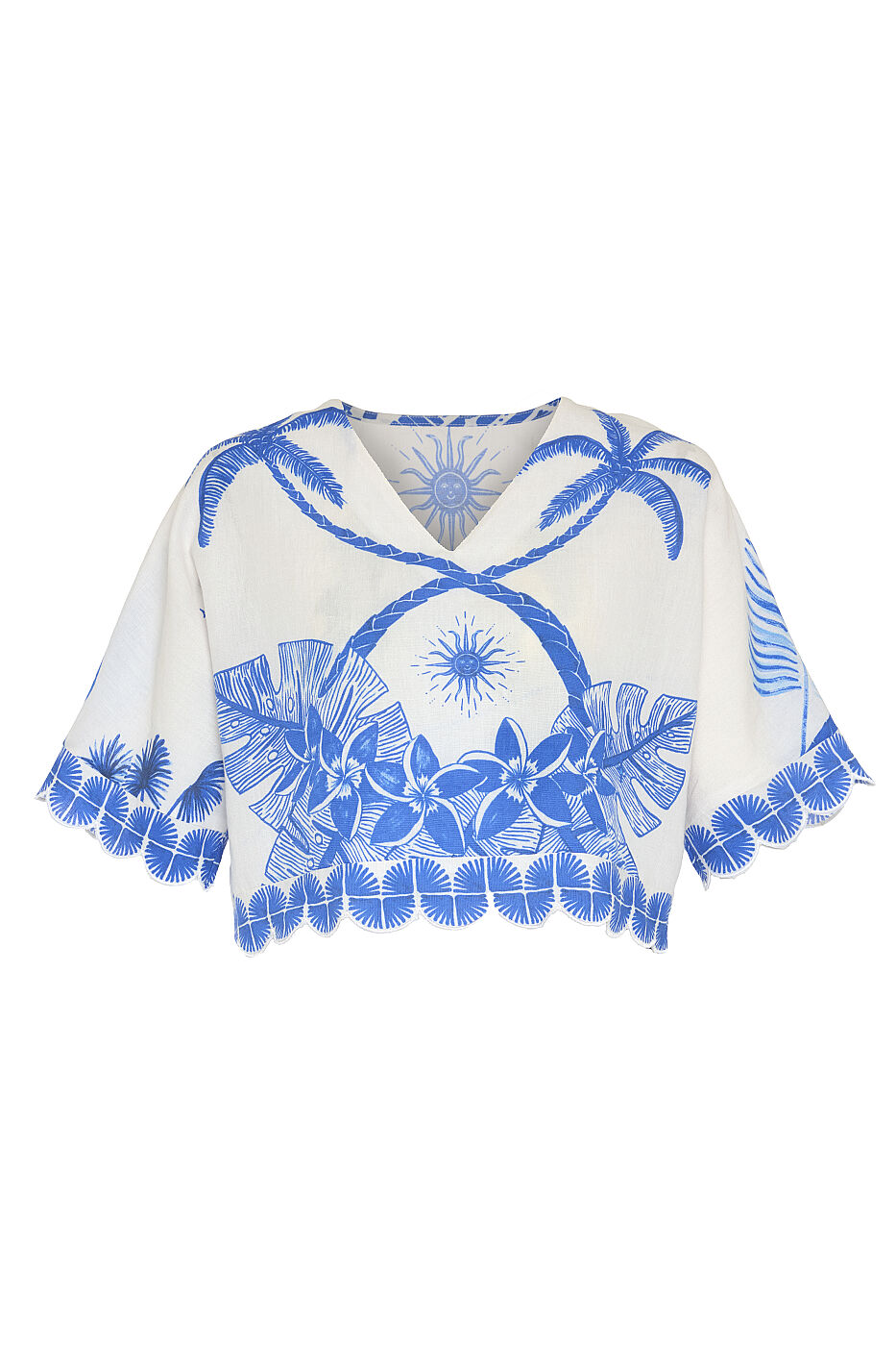 Nakış Detaylı Crop Bluz Mavi - Beyaz - 3