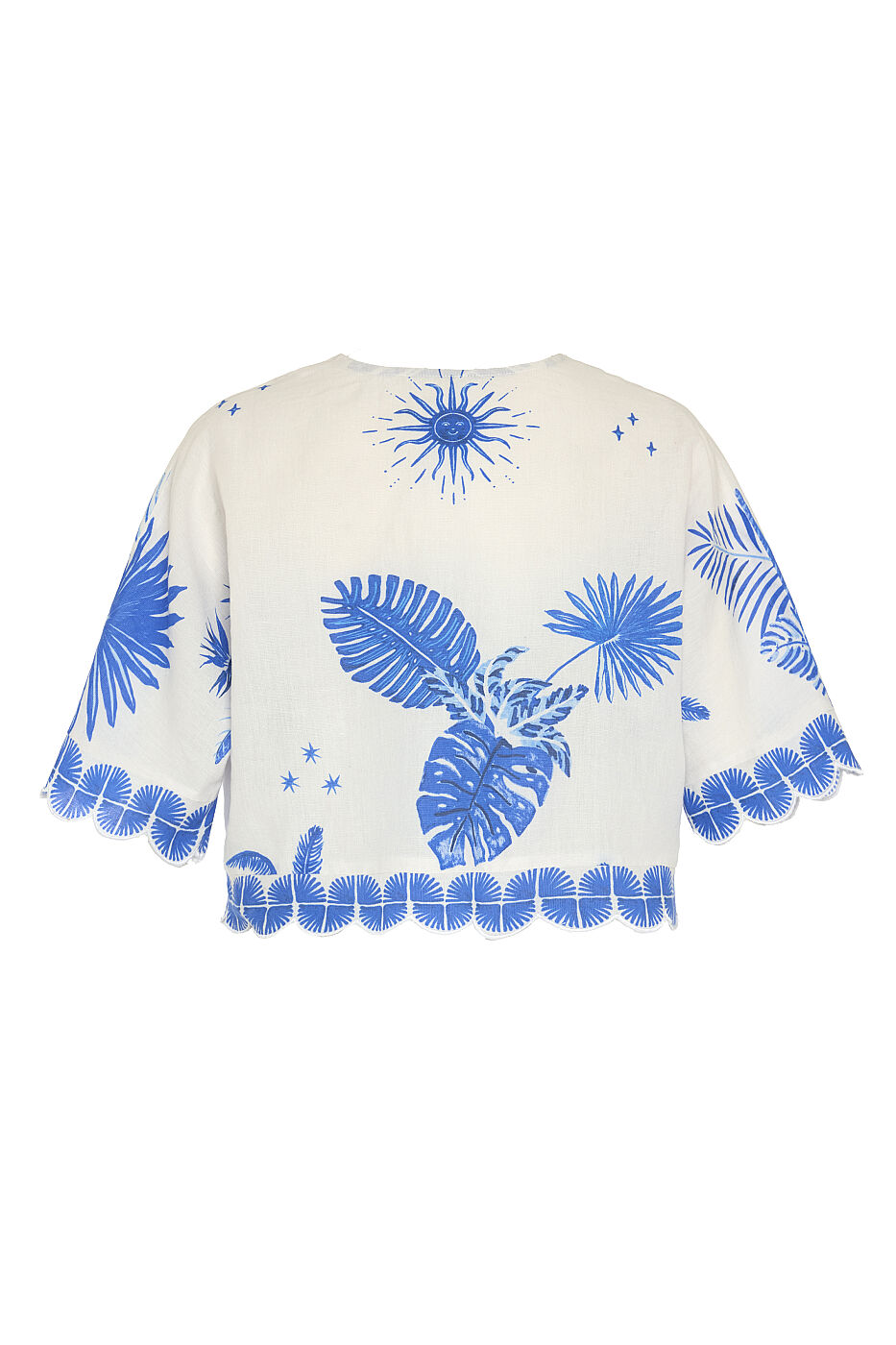 Nakış Detaylı Crop Bluz Mavi - Beyaz - 4