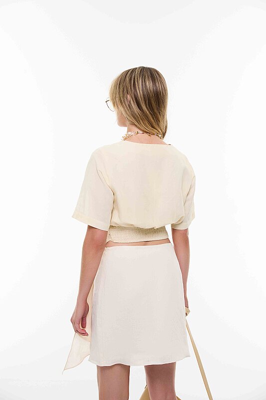 Nakış Detaylı Crop Bluz Naturel - Roman (1)