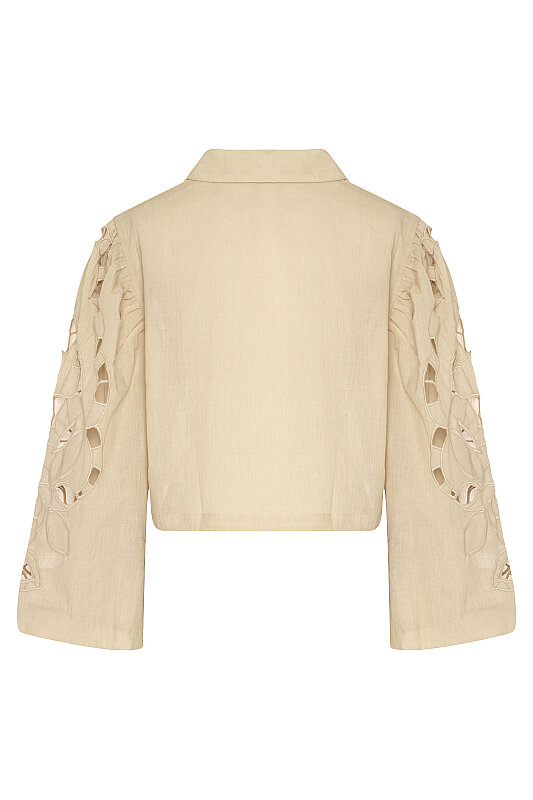 Nakış Detaylı Crop Bluz Naturel - 7