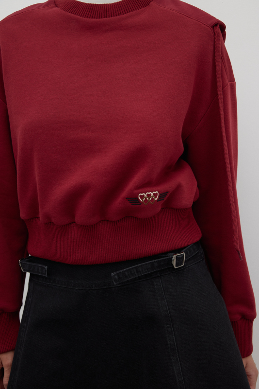 Nakış Detaylı Kapüşonlu Sweatshirt Bordo - 4
