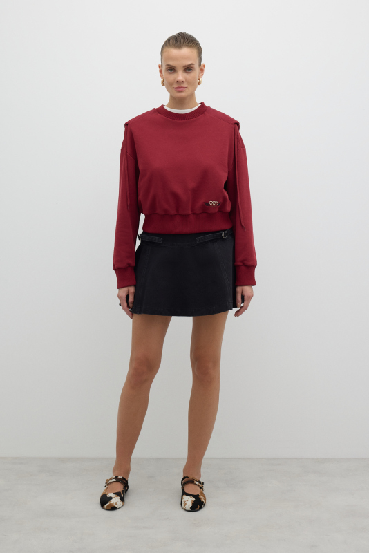 Nakış Detaylı Kapüşonlu Sweatshirt Bordo - 6