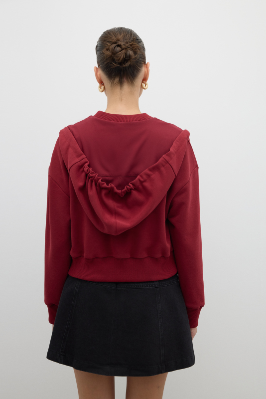Nakış Detaylı Kapüşonlu Sweatshirt Bordo - Roman (1)