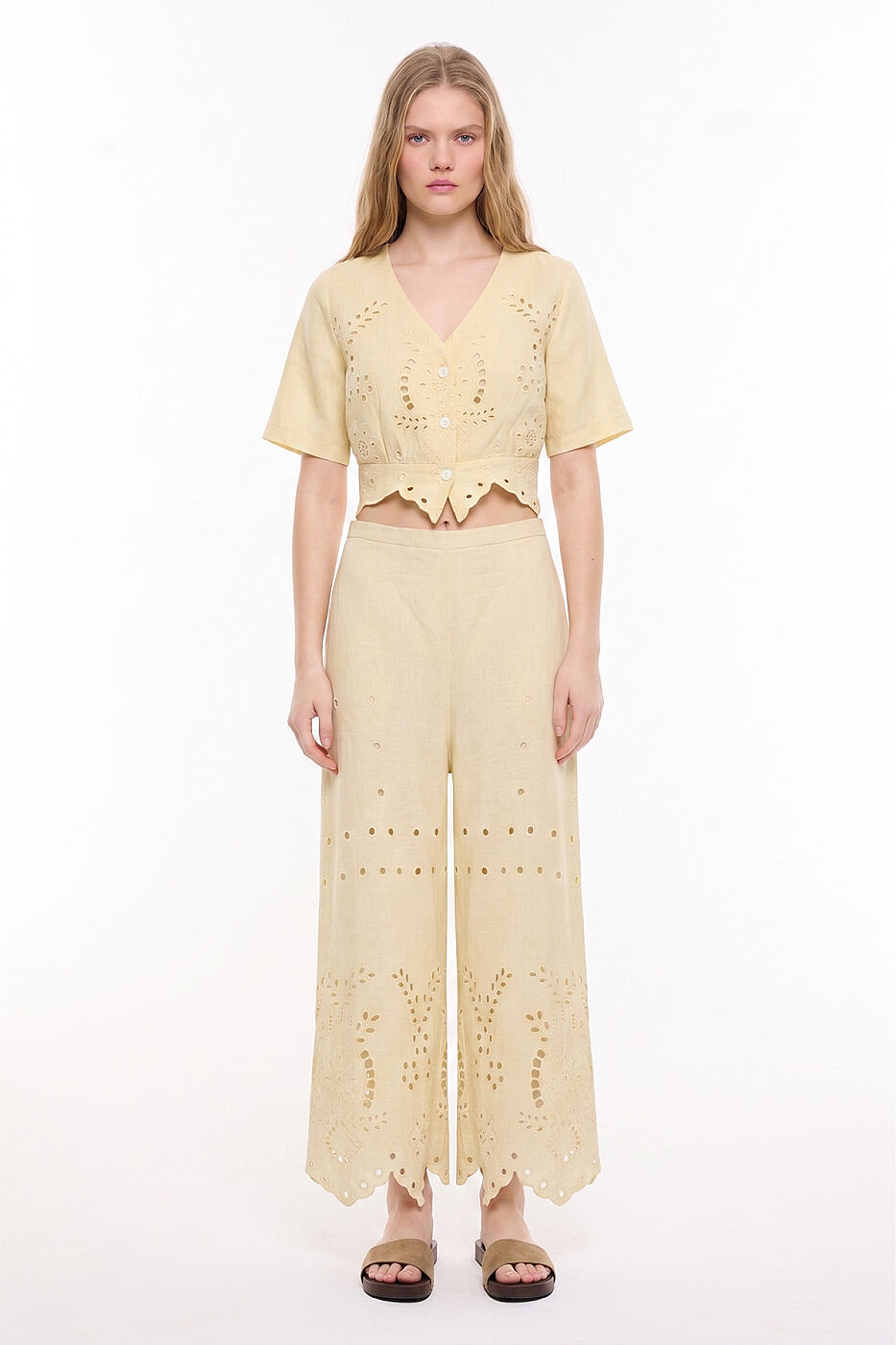 Nakış Detaylı Pantolon Naturel - 1