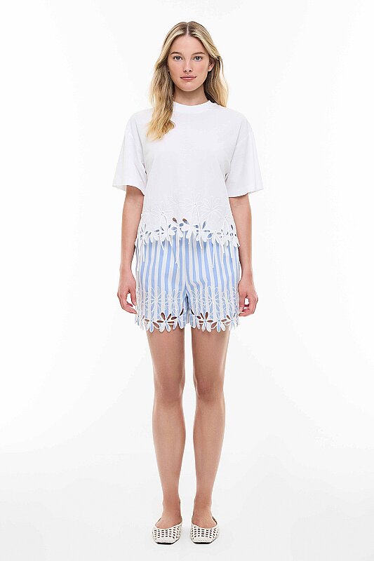 Nakış Detaylı T-Shirt Beyaz - Roman