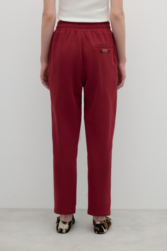 Nakış Detaylı Tek Pilili Havuç Paça Pantolon Bordo - 2