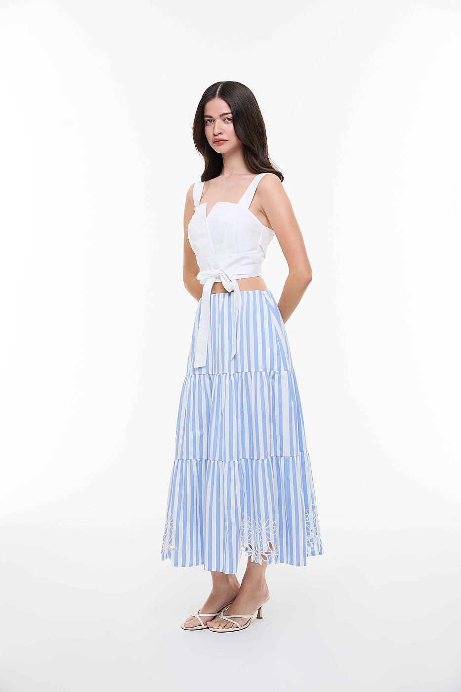 Nakış İşlemeli Poplin Etek Mavi - Beyaz - 3
