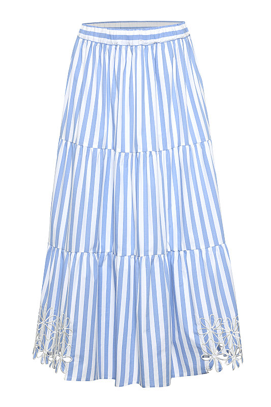 Nakış İşlemeli Poplin Etek Mavi - Beyaz - 6