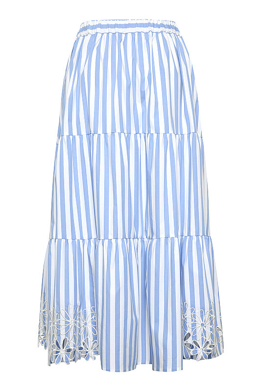 Nakış İşlemeli Poplin Etek Mavi - Beyaz - 7