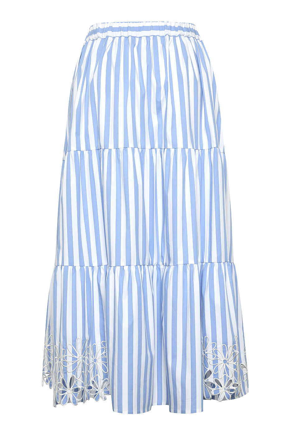 Nakış İşlemeli Poplin Etek Mavi - Beyaz - 7