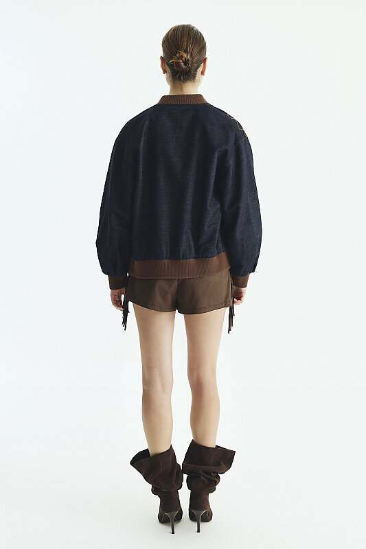 Nakışlı Bomber Denim Ceket Lacivert - 3