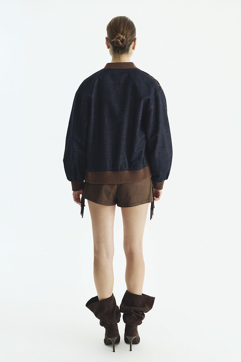 Nakışlı Bomber Denim Ceket Lacivert - 3