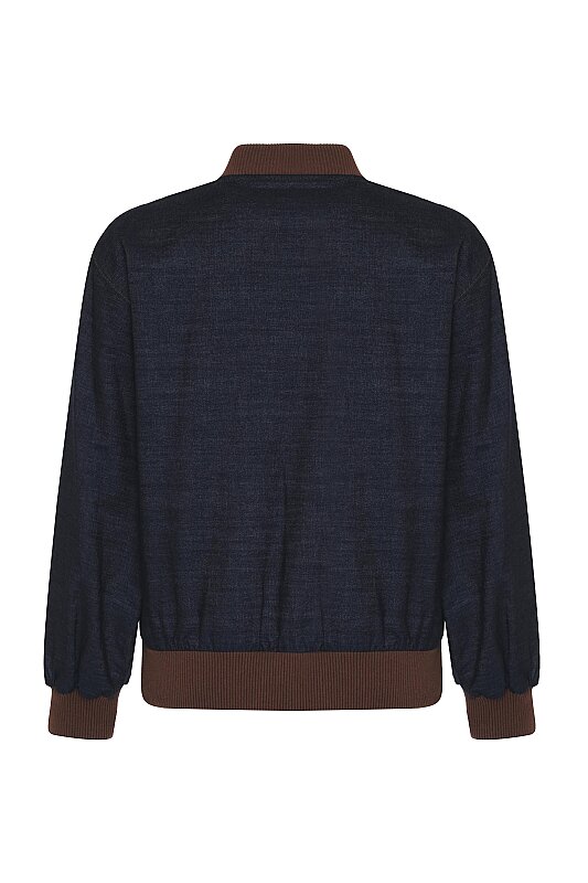 Nakışlı Bomber Denim Ceket Lacivert - 5