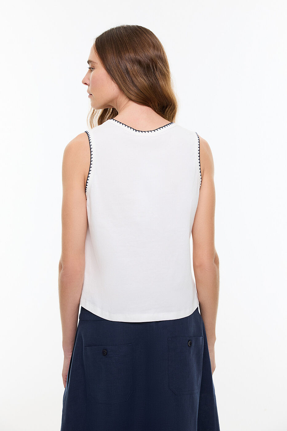 Nakışlı Brodeli Kolsuz T-shirt Ekru - 2