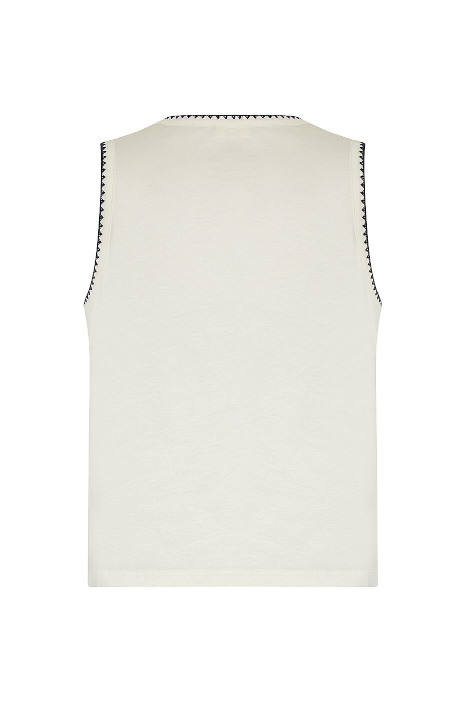 Nakışlı Brodeli Kolsuz T-shirt Ekru - 6
