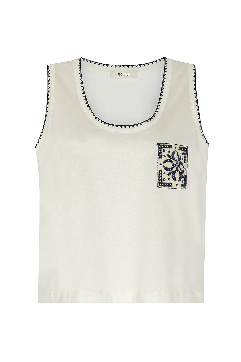 Nakışlı Brodeli Kolsuz T-shirt Ekru - 5