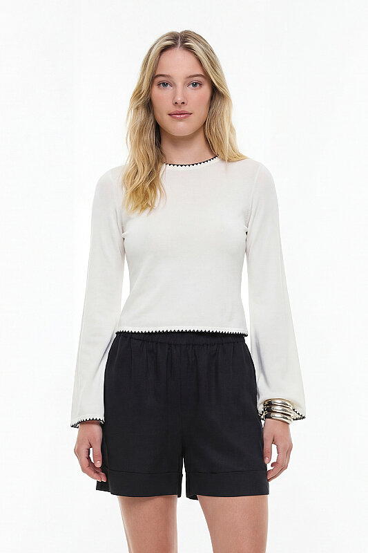 Nakışlı İspanyol Kol Modal Sweatshirt Beyaz - 3