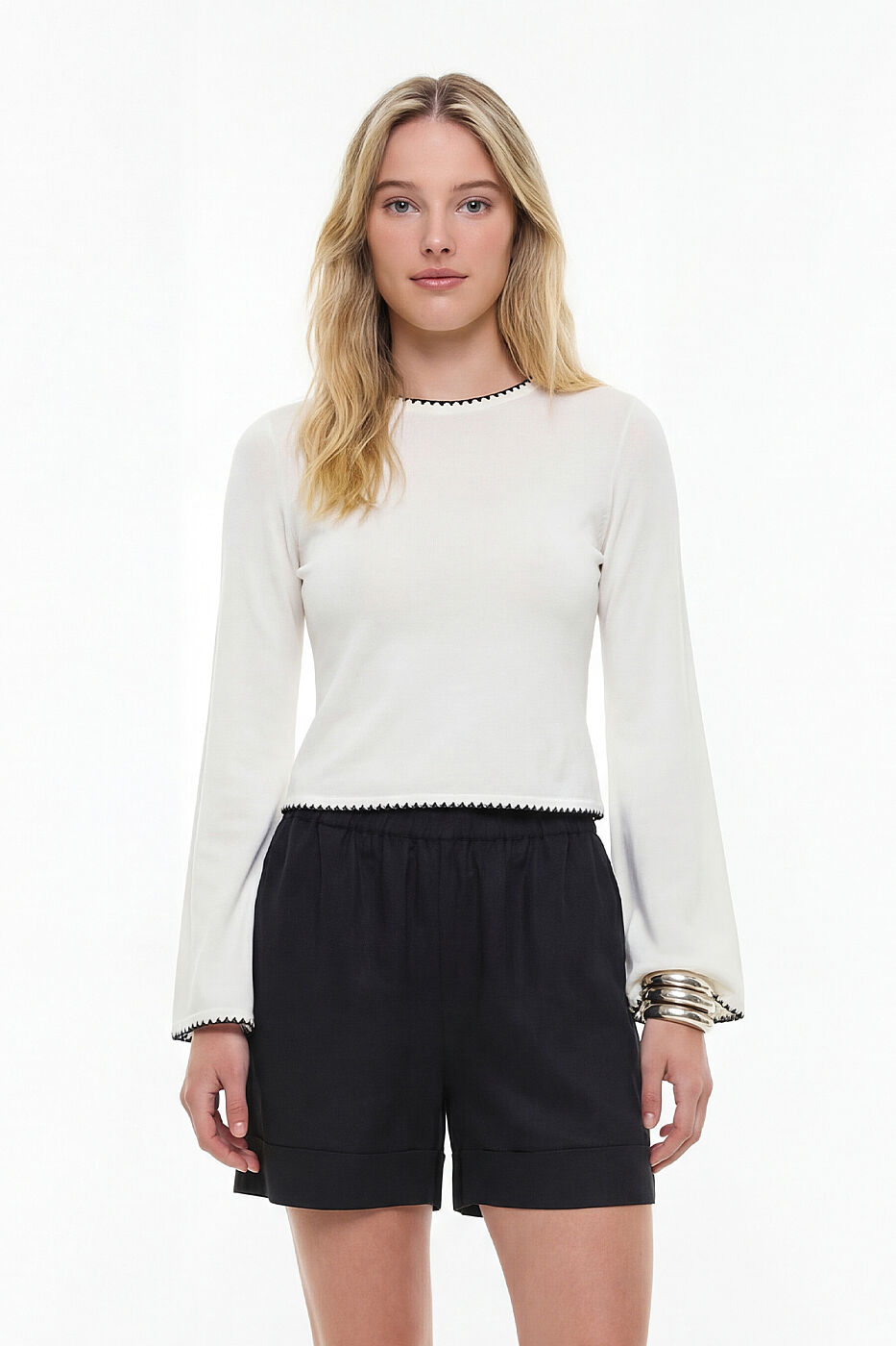 Nakışlı İspanyol Kol Modal Sweatshirt Beyaz - 3