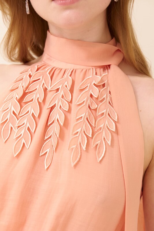 Embroidered Maxi Dress Salmon - 4