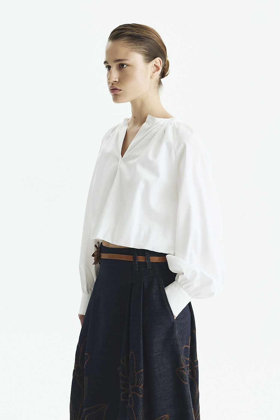 Nakışlı Pili Detaylı Denim Etek Lacivert - 4