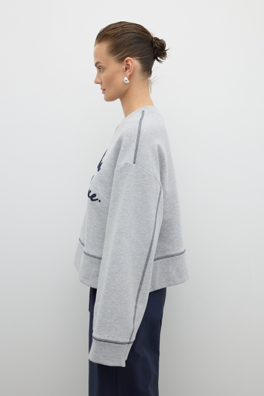 Nakışlı Sweatshirt Gri - 3