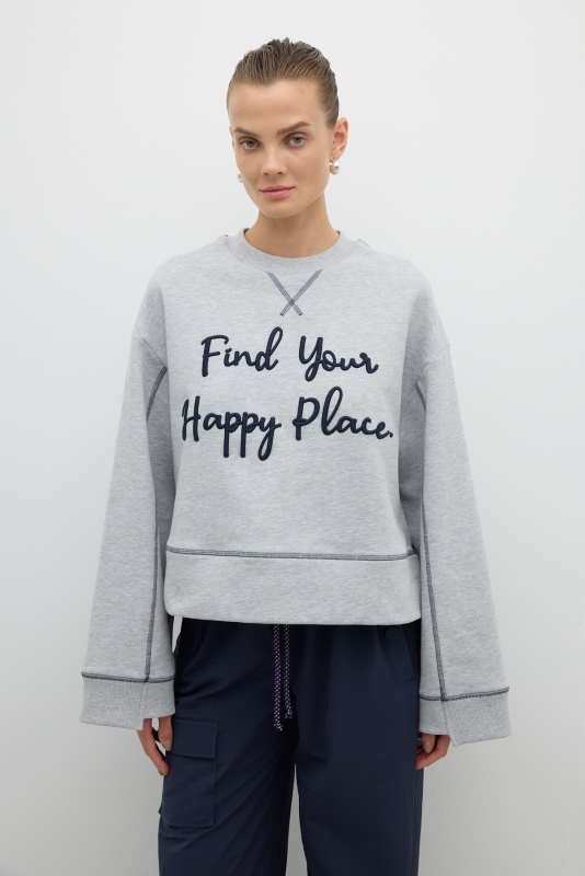 Nakışlı Sweatshirt Gri - Roman