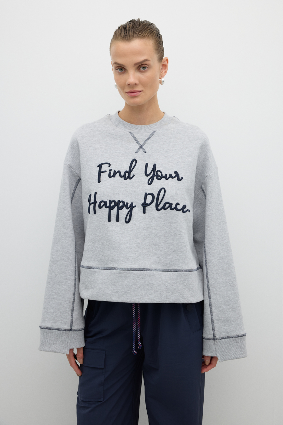 Nakışlı Sweatshirt Gri - 1