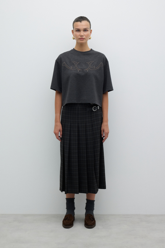 Nakışlı T-shirt Antrasit - 4