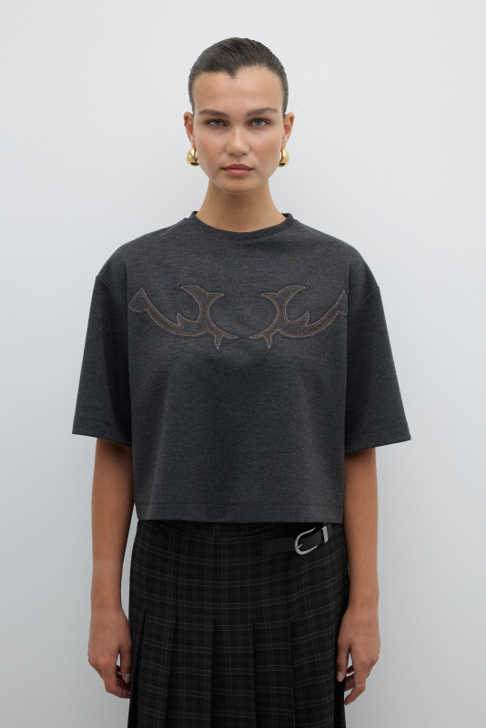 Nakışlı T-shirt Antrasit - 1