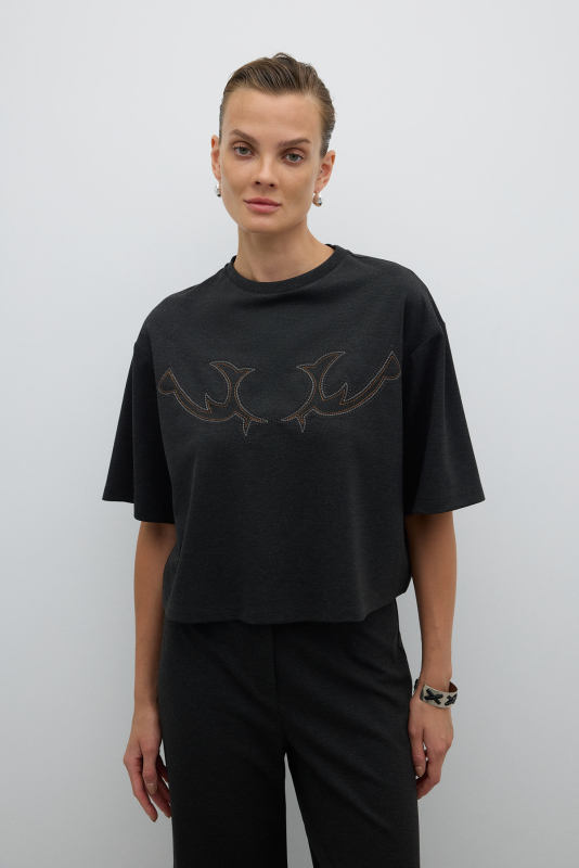 Nakışlı T-shirt K. Antrasit 