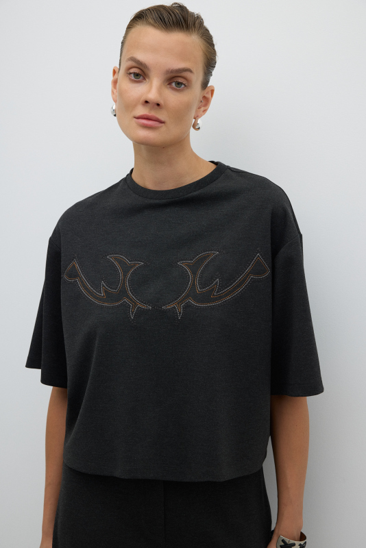 Nakışlı T-shirt K. Antrasit - 4