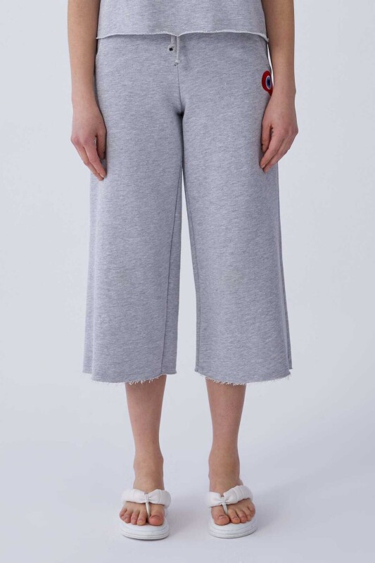 Nazar Boncuk İşlemeli Bermuda Eşofman Altı Gri - 1