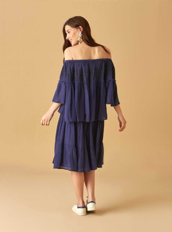 Omuz Detaylı İşlemeli Bluz Lacivert - 2