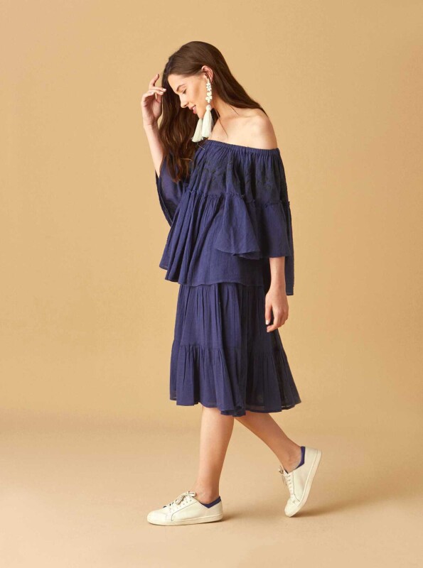 Omuz Detaylı İşlemeli Bluz Lacivert - 3