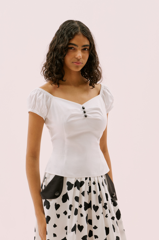 Omuzları Açık Bele Oturan Bluz Beyaz - 1