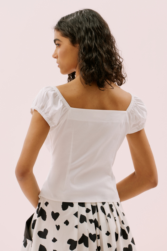 Omuzları Açık Bele Oturan Bluz Beyaz - 2