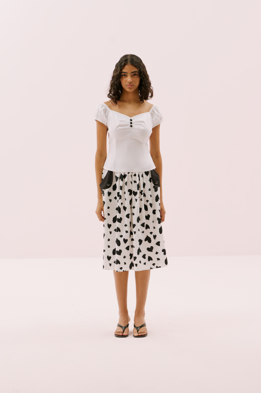 Omuzları Açık Bele Oturan Bluz Beyaz - 4