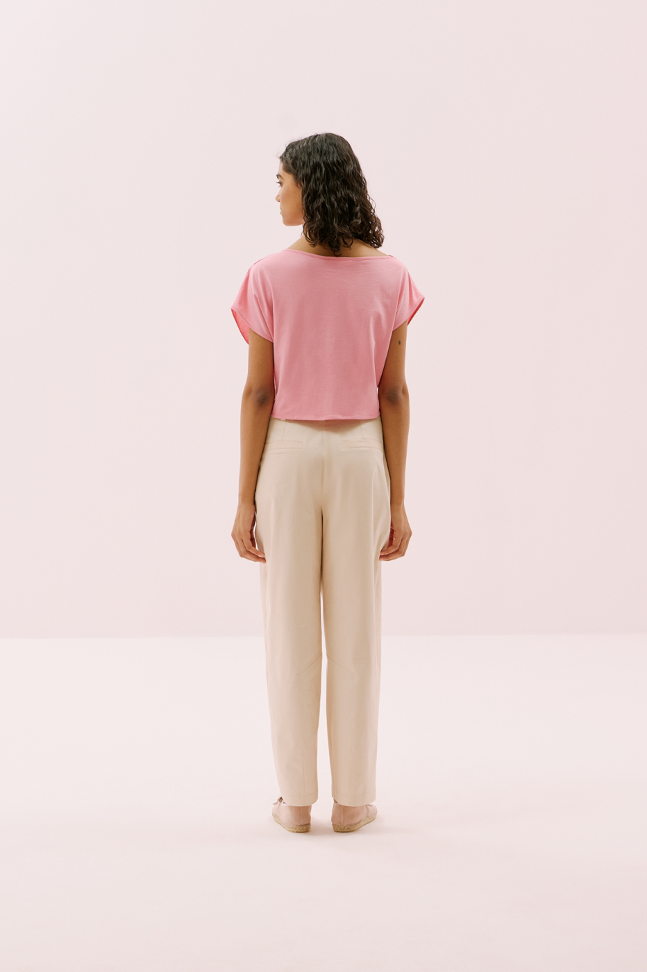 Omuzu Pili Detaylı Belden Bağlamalı T-Shirt Pembe - 3